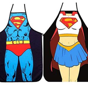 2 juegos de delantales de cocina version de Superman para hombres y mujeres delantales de pareja delantales de superman delantales sexy novedad sexy Superman juego de rol de Wonder Woman 0