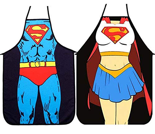 2 juegos de delantales de cocina version de Superman para hombres y mujeres delantales de pareja delantales de superman delantales sexy novedad sexy Superman juego de rol de Wonder Woman 0