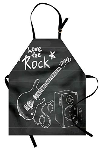 ABAKUHAUS Guitarra Delantal de Cocina Ama La Musica Rock Boceto Apto para Lavadora Colores No Destinen Resistentes al Agua Gris Carbon Negro 0