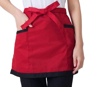 Baijiaye Delantal de Cintura Cocina Camarero Delantal de Corto Mini Delantal con Bolsillos para Mujeres Hombres Cocinero Rojo 0