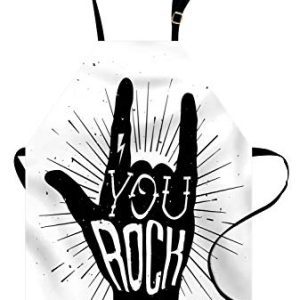 ABAKUHAUS La Musica Rock Delantal de Cocina Vosotros Palabras De Roca Arte Estampa Digital Resistente al Agua Apto Lavadora Blanco Negro 0
